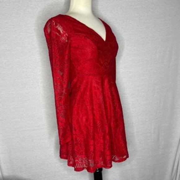 F) My Michelle V-neck Long Sleeve Dress Red Size Zero - Picture 2 of 12